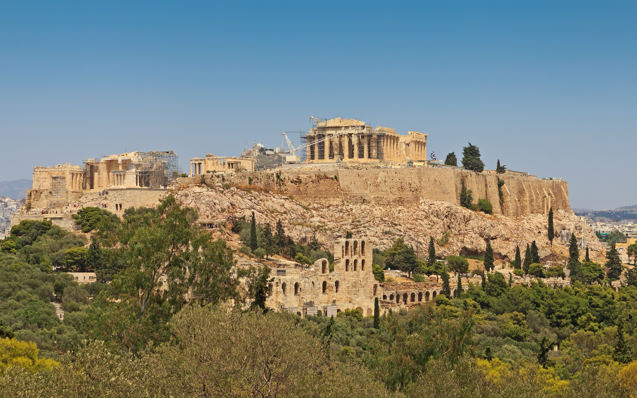 Parthenon and Acropolis hill above Athens with the city spread below